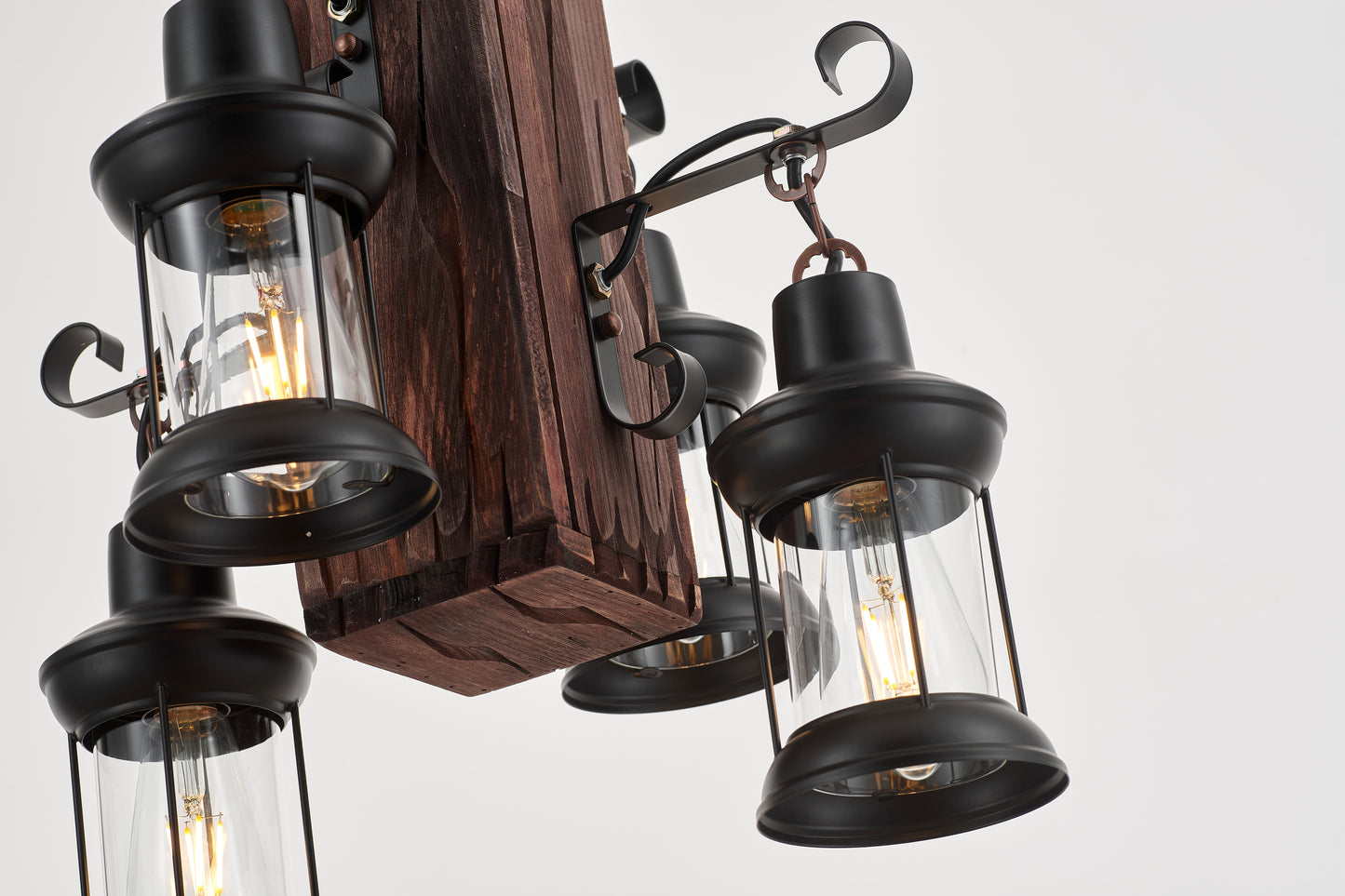Belic 4-Light Retro Wood Pendant - Black Finish, Natural Wood Accents, E27 Base