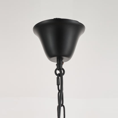Chambas 4-Light Retro Wood Pendant - Black Finish, Natural Wood Accents, E14 Base