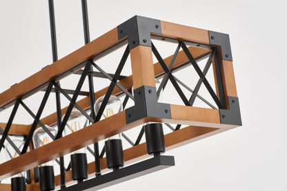 Javier 5-Light Retro Wood Pendant - Black Finish, Natural Wood Accents, E27 Base