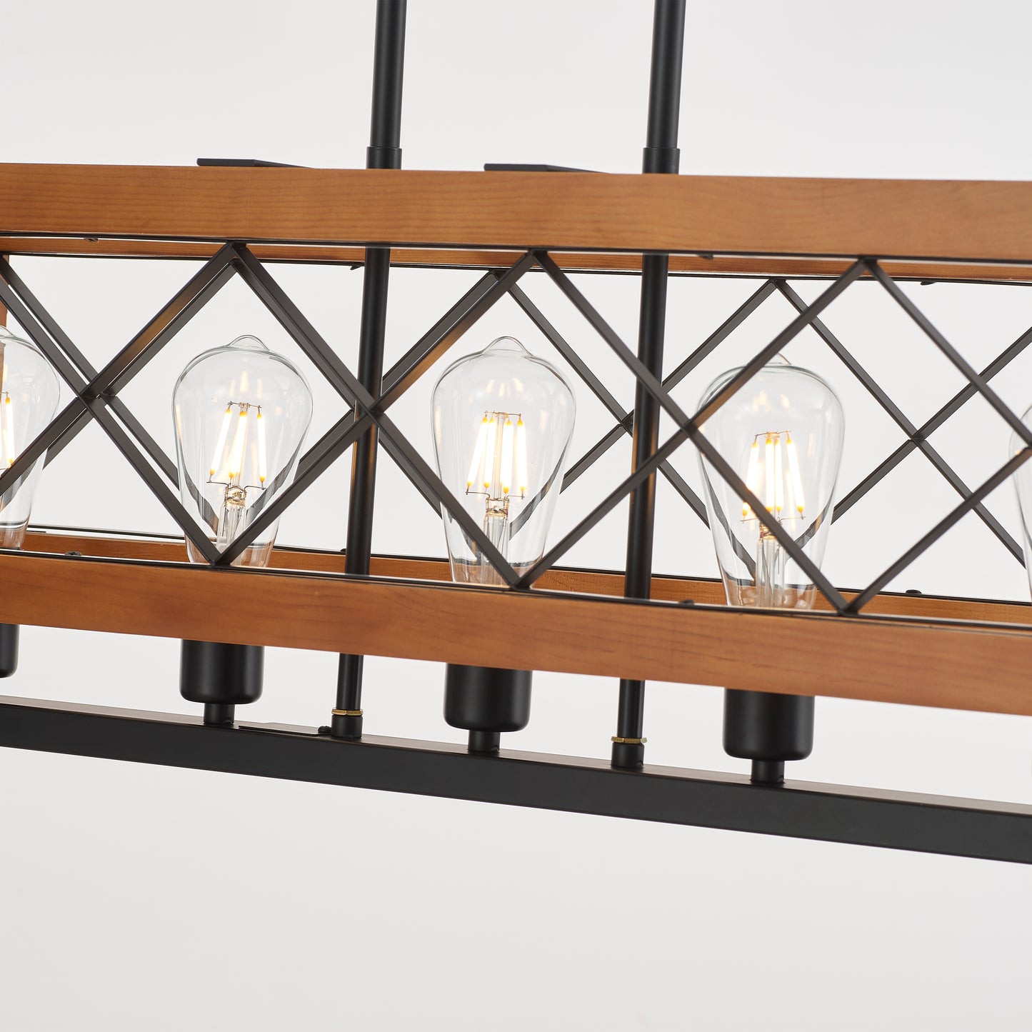 Javier 5-Light Retro Wood Pendant - Black Finish, Natural Wood Accents, E27 Base