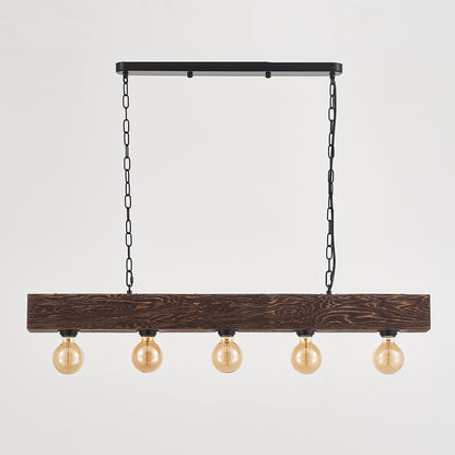 Viga 5-Light Retro Wood Pendant - Black Finish, Natural Wood Accents, E27 Base