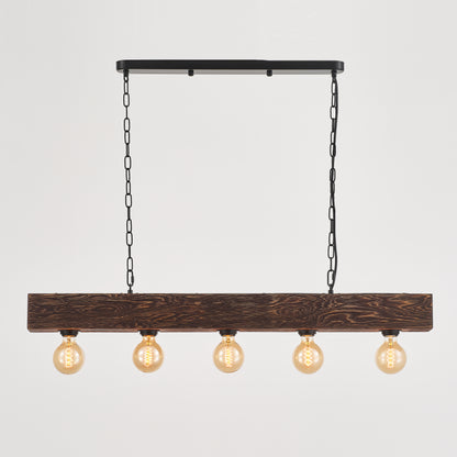 Viga 5-Light Retro Wood Pendant - Black Finish, Natural Wood Accents, E27 Base