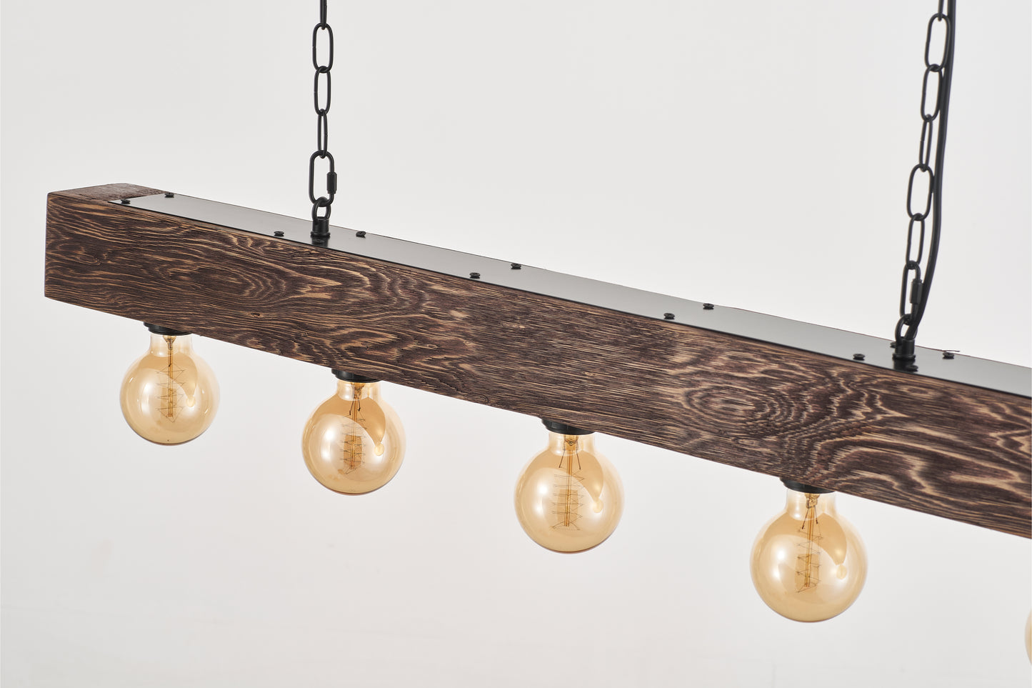 Viga 5-Light Retro Wood Pendant - Black Finish, Natural Wood Accents, E27 Base