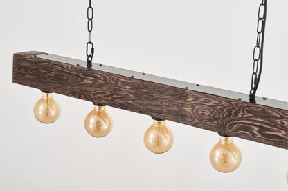 Viga 5-Light Retro Wood Pendant - Black Finish, Natural Wood Accents, E27 Base