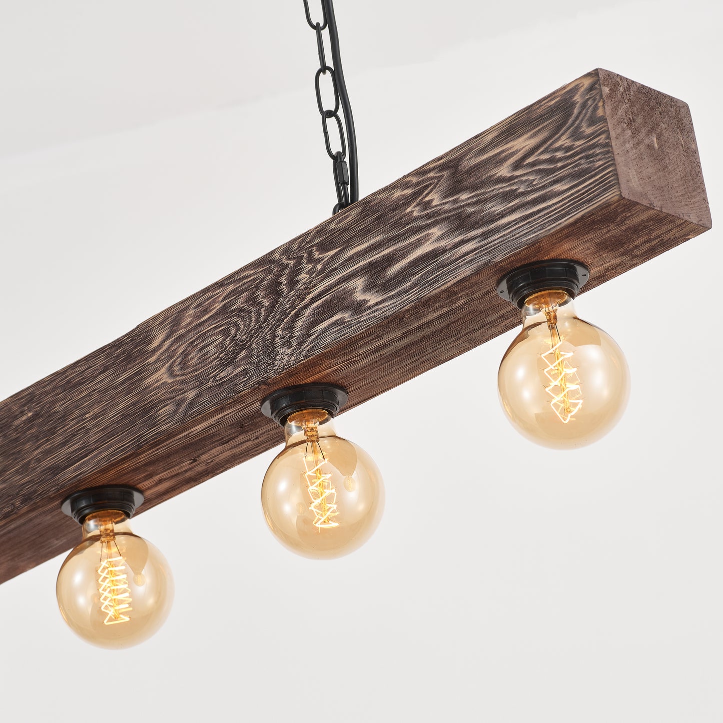 Viga 5-Light Retro Wood Pendant - Black Finish, Natural Wood Accents, E27 Base