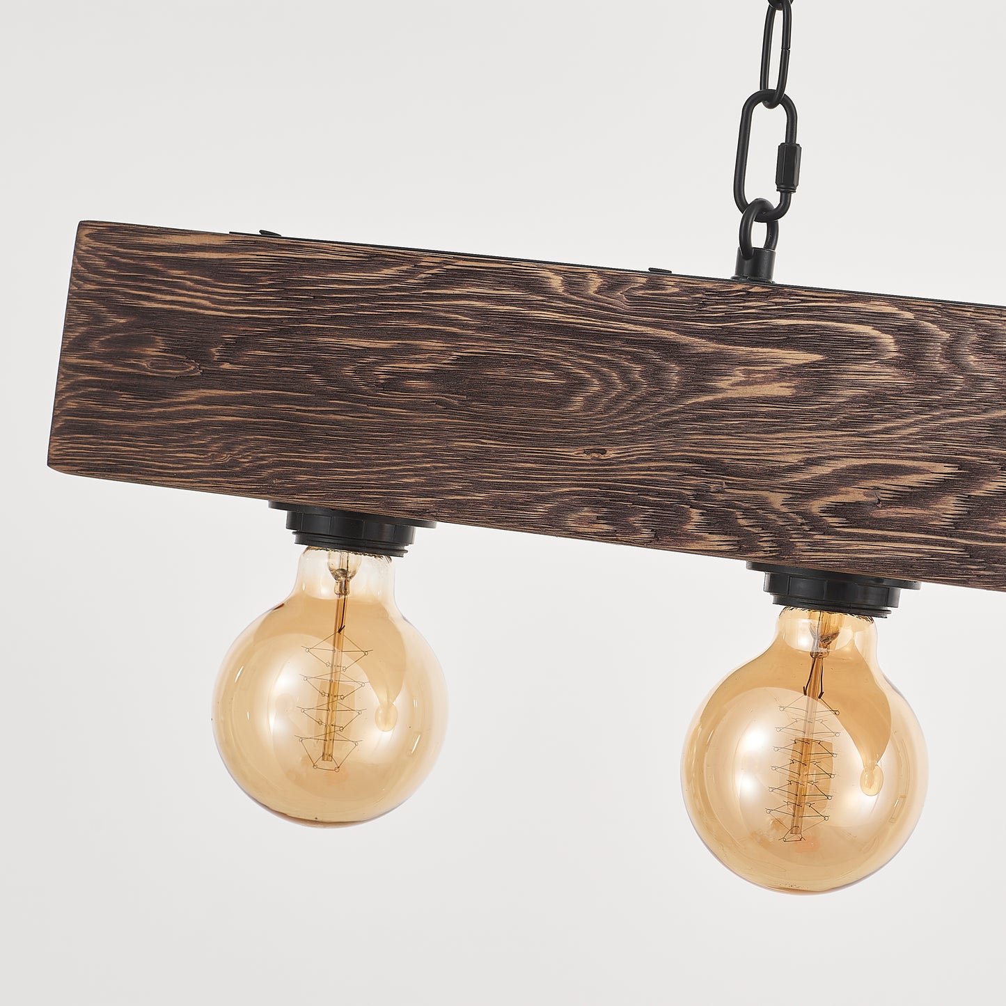 Viga 5-Light Retro Wood Pendant - Black Finish, Natural Wood Accents, E27 Base