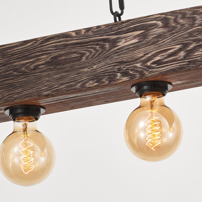Viga 5-Light Retro Wood Pendant - Black Finish, Natural Wood Accents, E27 Base