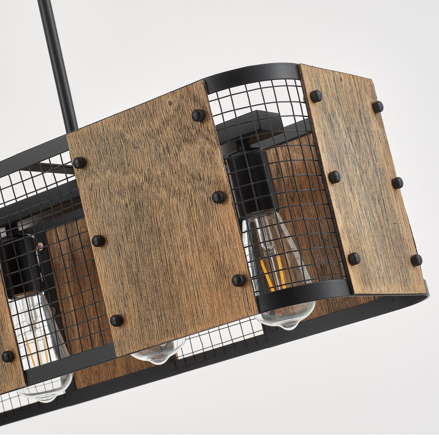 Marcos 5-Light Retro Wood Pendant - Black Finish, Natural Wood Accents, E27 Base