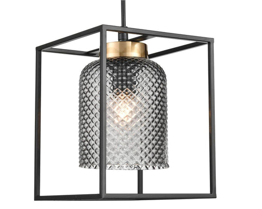 Carlos Single-Light Pendant - Black Finish, Smoke Glass, Metal Frame, E27 Base
