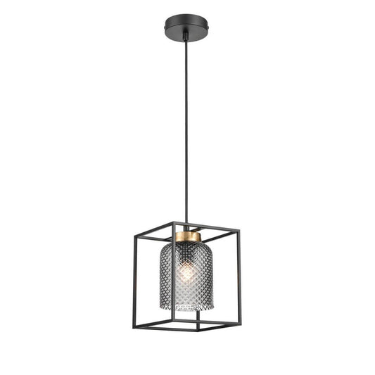 Carlos Single-Light Pendant - Black Finish, Smoke Glass, Metal Frame, E27 Base