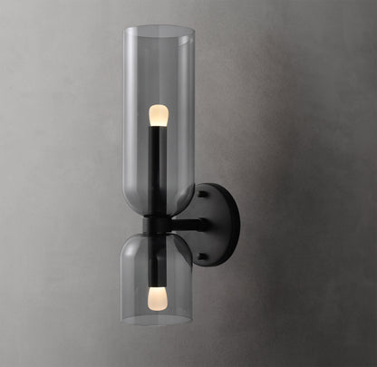 Calice 2-Light Wall Light - Black Finish, Smoke Glass, Iron Frame, E14 Base