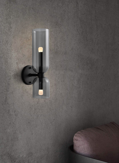 Calice 2-Light Wall Light - Black Finish, Smoke Glass, Iron Frame, E14 Base