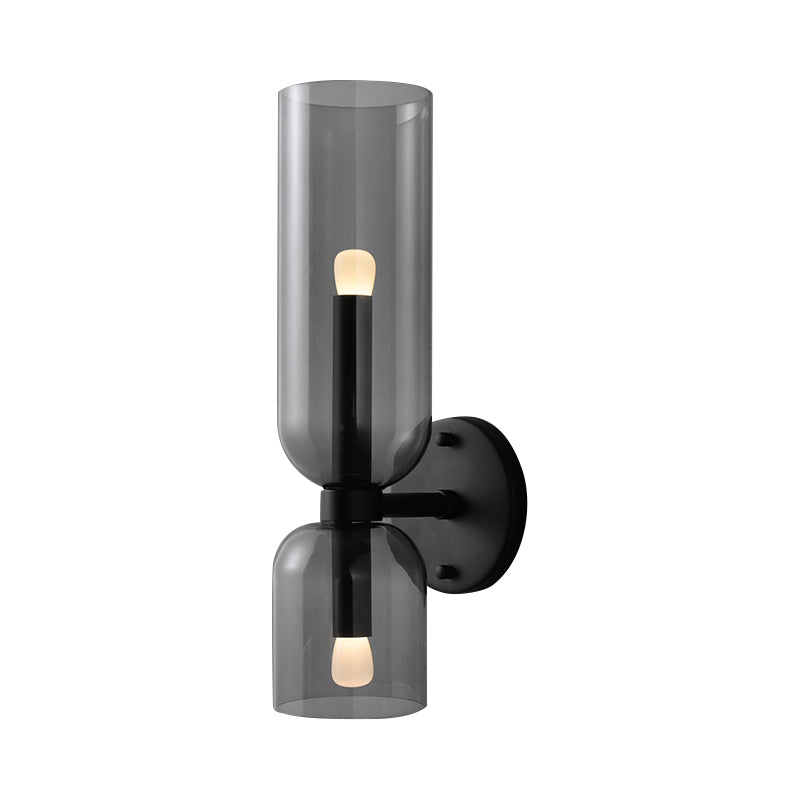 Calice 2-Light Wall Light - Black Finish, Smoke Glass, Iron Frame, E14 Base