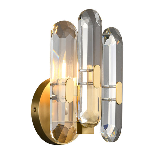 Elegante Single-Light Wall Light - Brass Finish, Clear Crystal, Iron Frame, E14 Base