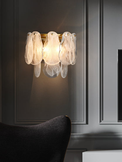Nuvola Single-Light Wall Light - Brushed Gold Finish, Opal Artistic Glass, Iron Frame, G9 Base