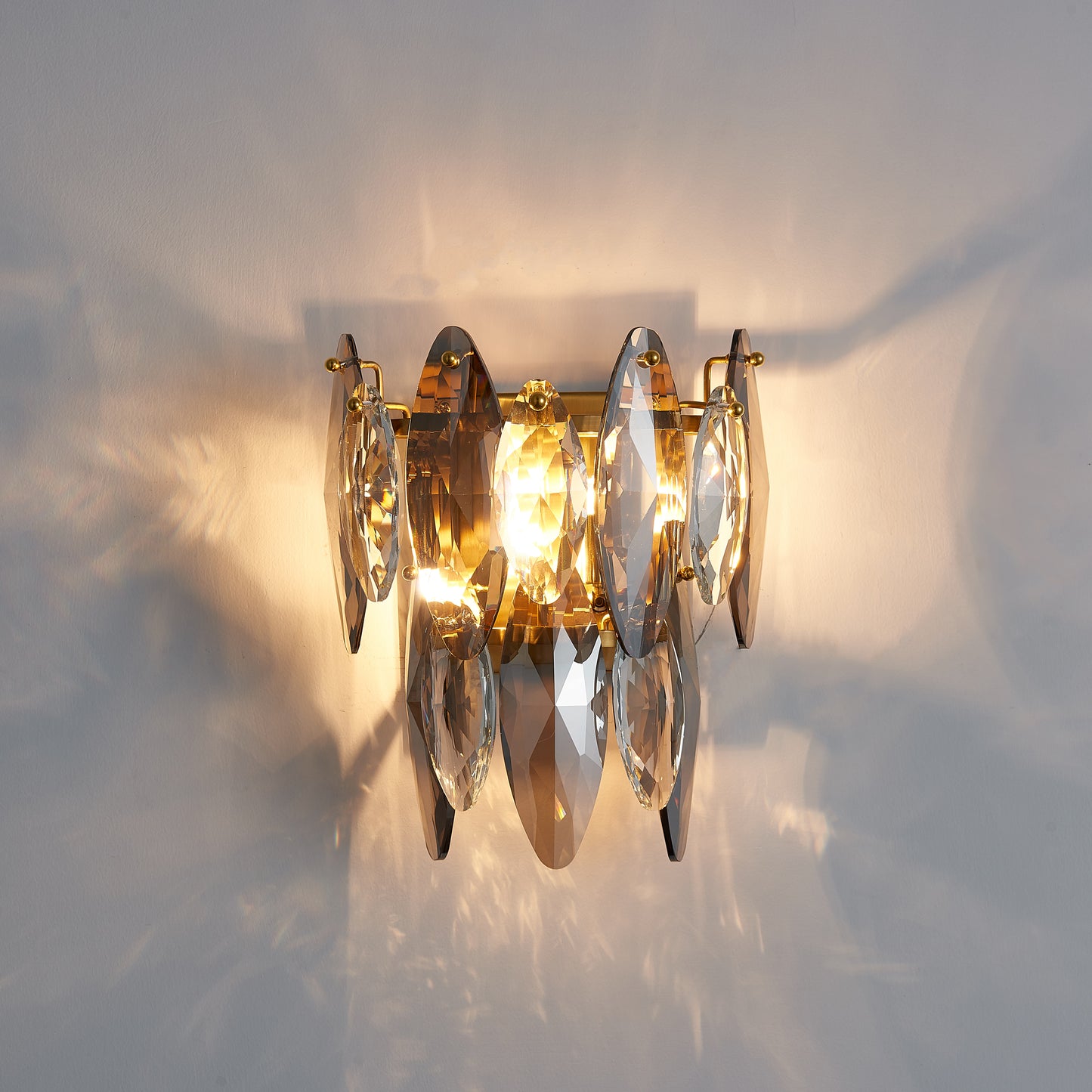 Decolo 2-Light Wall Light - Gold Finish, Smoke and Clear Crystal, Iron Frame, G9 Base