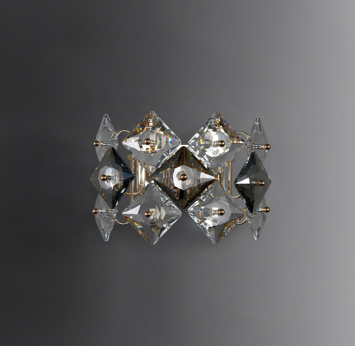 Garland 2-Light Wall Light - Gold Finish, Smoke and Clear Crystal, Iron Frame, G9 Base