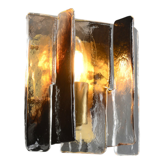 Vetro-Fuso Single-Light Wall Light - Brass Finish, Artistic Glass, Brass Frame, E14 Base