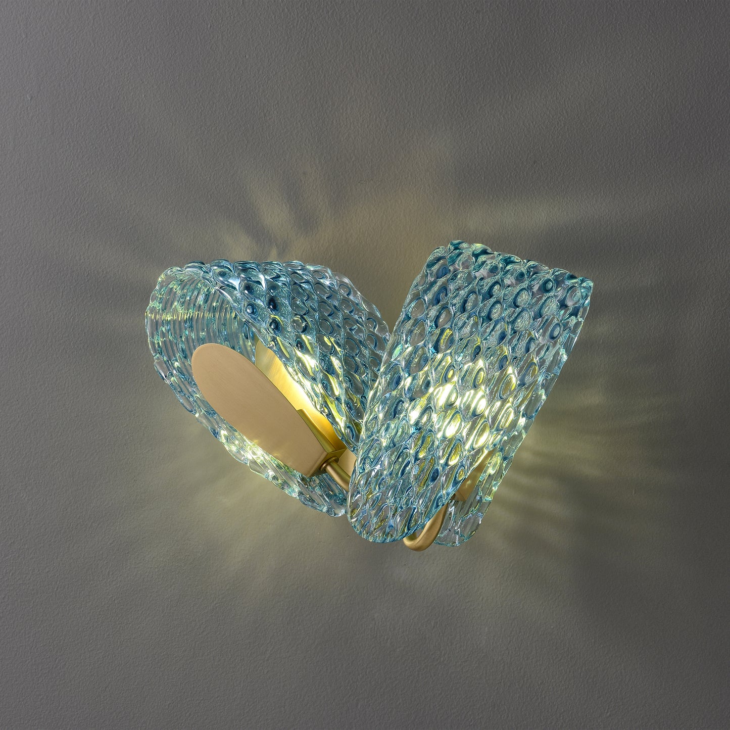 Aquaflow 2-Light Wall Light - Brass Finish, Aqua Glass, Brass Frame, G9 Base