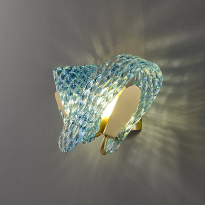 Aquaflow 2-Light Wall Light - Brass Finish, Aqua Glass, Brass Frame, G9 Base