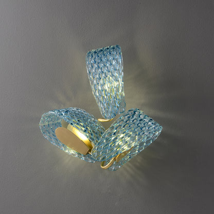 Aquaflow 3-Light Wall Light - Brass Finish, Aqua Glass, Brass Frame, G9 Base