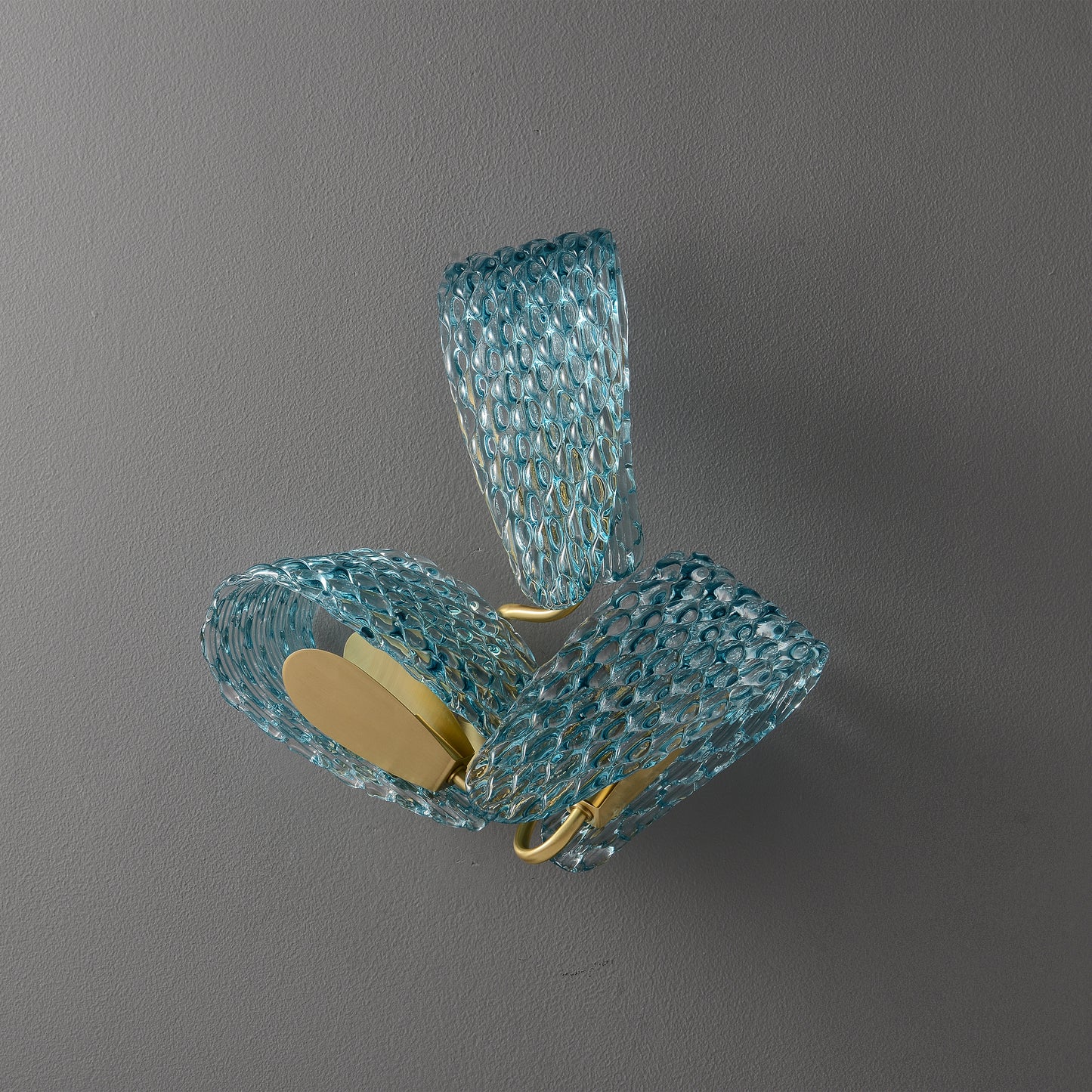 Aquaflow 3-Light Wall Light - Brass Finish, Aqua Glass, Brass Frame, G9 Base