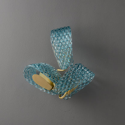 Aquaflow 3-Light Wall Light - Brass Finish, Aqua Glass, Brass Frame, G9 Base
