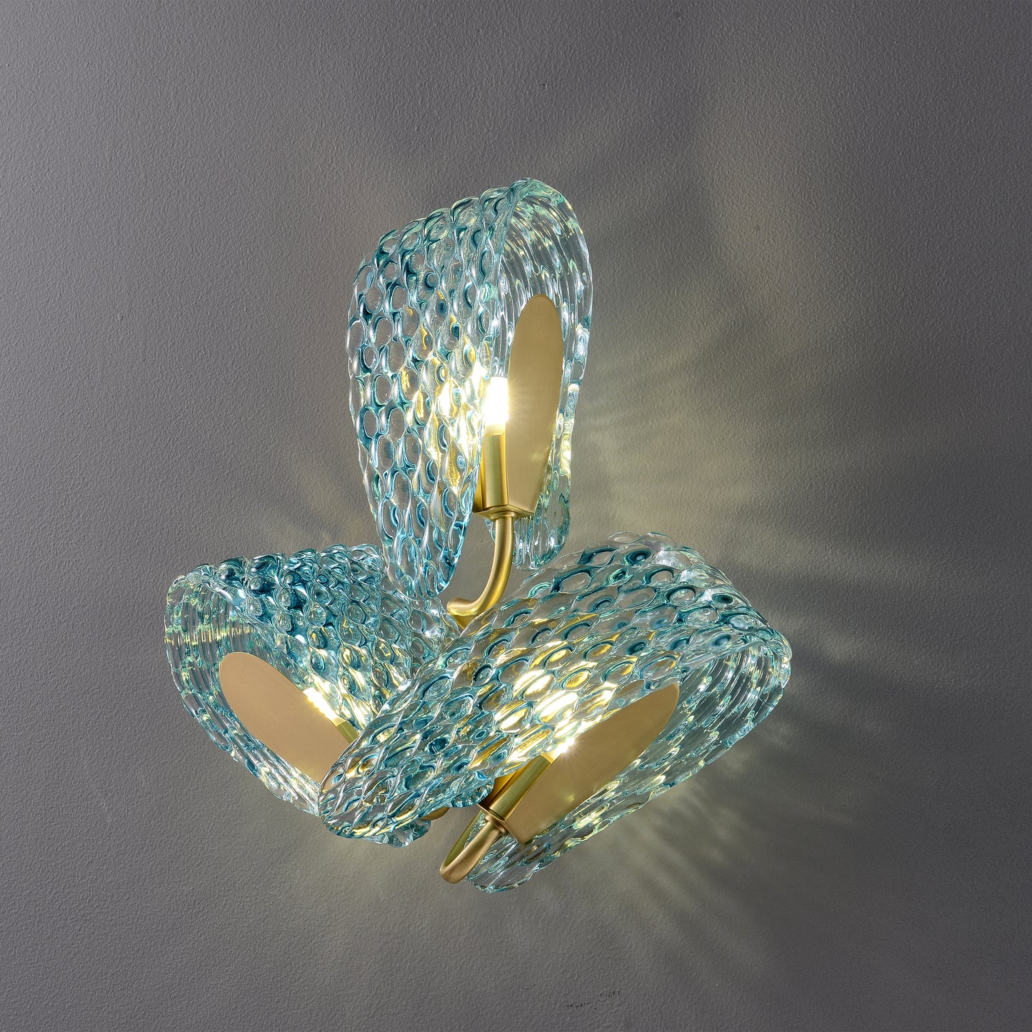 Aquaflow 3-Light Wall Light - Brass Finish, Aqua Glass, Brass Frame, G9 Base