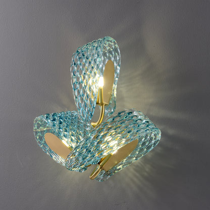 Aquaflow 3-Light Wall Light - Brass Finish, Aqua Glass, Brass Frame, G9 Base