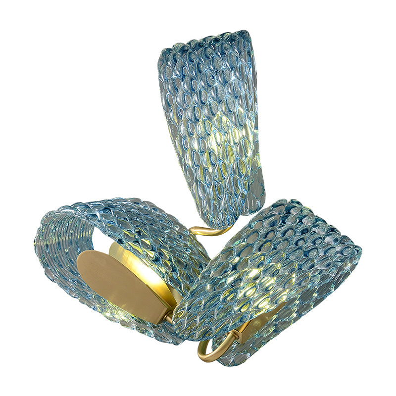 Aquaflow 3-Light Wall Light - Brass Finish, Aqua Glass, Brass Frame, G9 Base