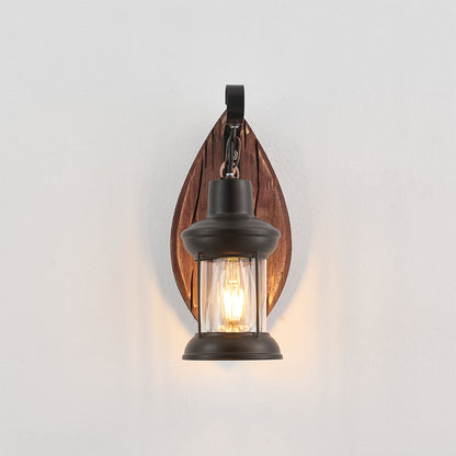 Tomas Single-Light Retro Wood Wall Light - Black Finish, Natural Wood Accents, E27 Base