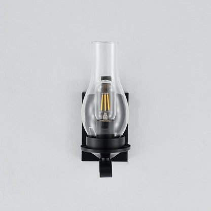 Lampara Single-Light Retro Wood Wall Light - Black Finish, Natural Wood Accents, E27 Base