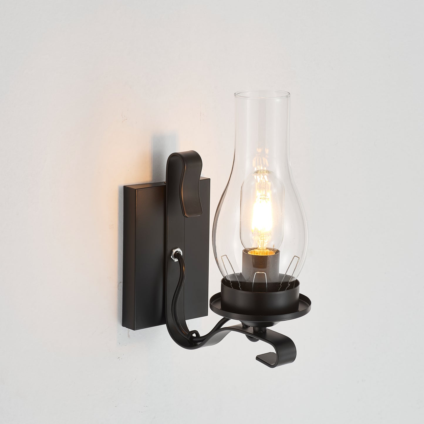 Lampara Single-Light Retro Wood Wall Light - Black Finish, Natural Wood Accents, E27 Base
