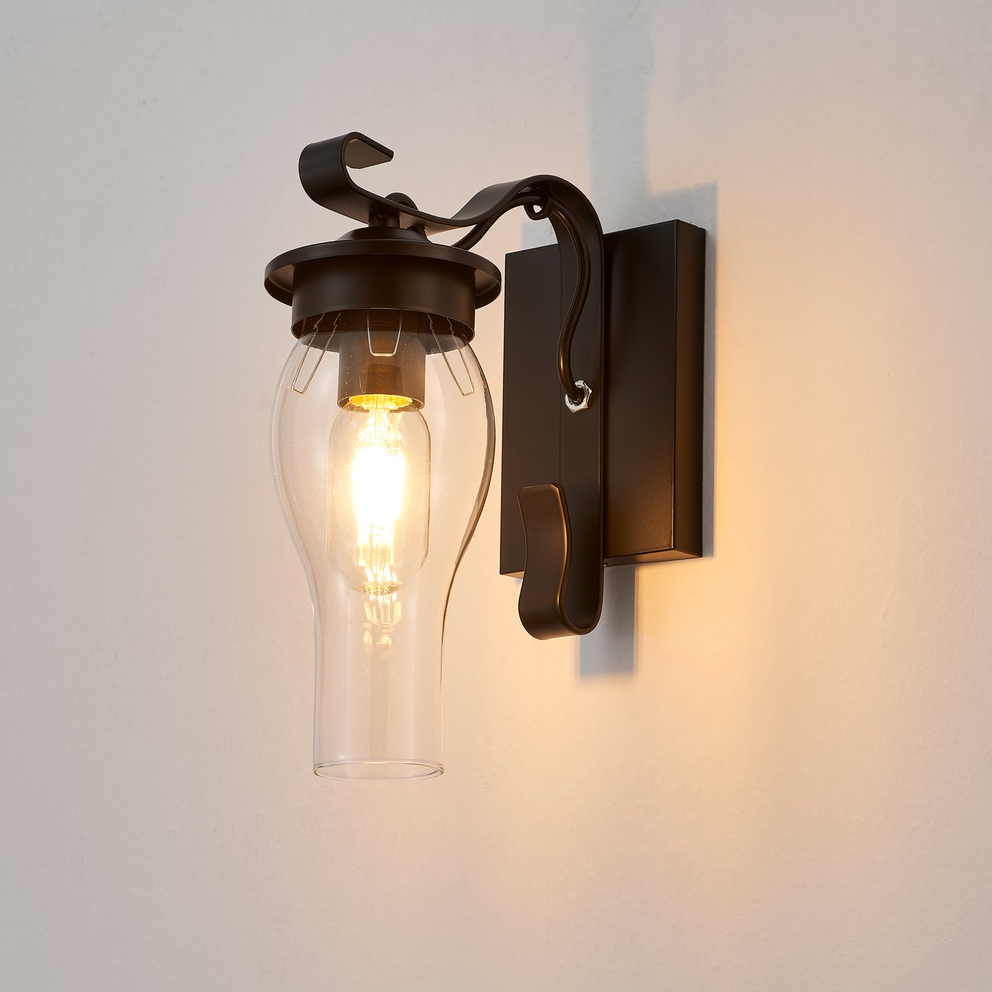 Lampara Single-Light Retro Wood Wall Light - Black Finish, Natural Wood Accents, E27 Base