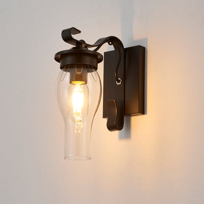Lampara Single-Light Retro Wood Wall Light - Black Finish, Natural Wood Accents, E27 Base