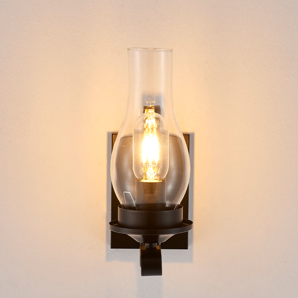 Lampara Single-Light Retro Wood Wall Light - Black Finish, Natural Wood Accents, E27 Base