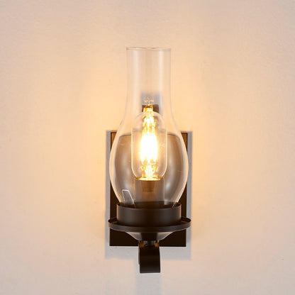 Lampara Single-Light Retro Wood Wall Light - Black Finish, Natural Wood Accents, E27 Base