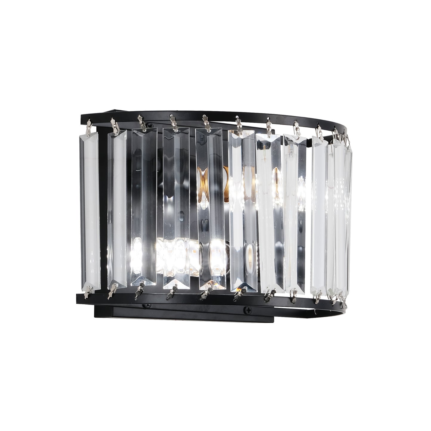 Lunadas Single-Light Crystal Wall Light - Black Finish, Clear Crystal, Iron Frame, E27 Base