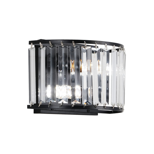Lunadas Single-Light Crystal Wall Light - Black Finish, Clear Crystal, Iron Frame, E27 Base