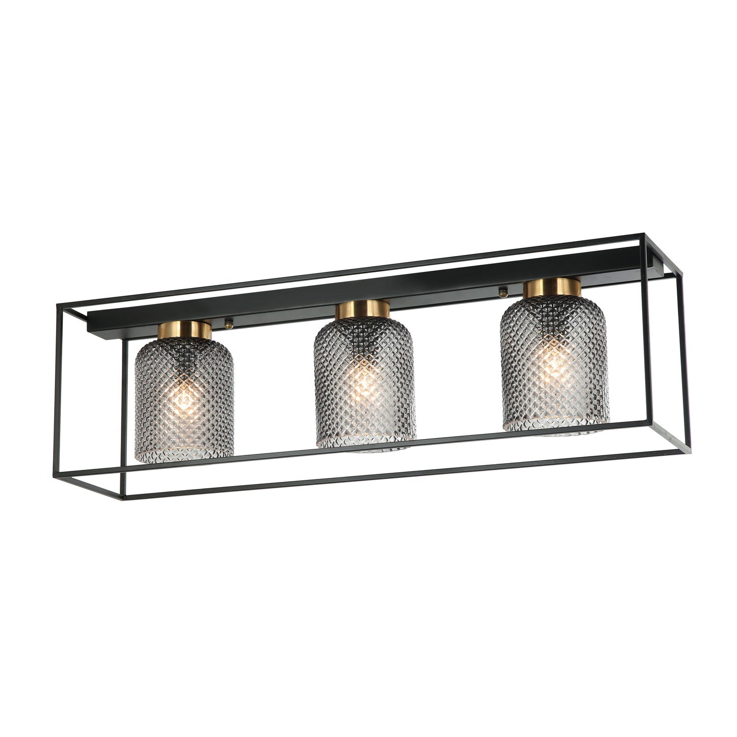 Carlos 3-Light Flush Mount Light - Black Finish, Smoke Glass, Metal Frame, E27 Base